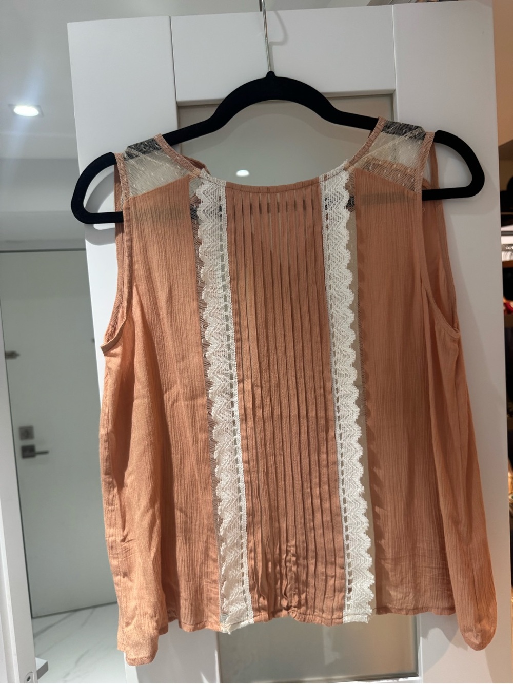 Sleeveless Lace-Trim Pintuck Top in Dusty Rose